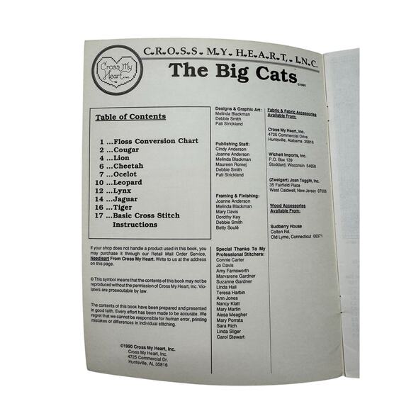 Vintage Big Cats Cross Stitch Designs 1990 CSB-58 Lion Tiger Leopard Cheetah - Picture 2 of 4